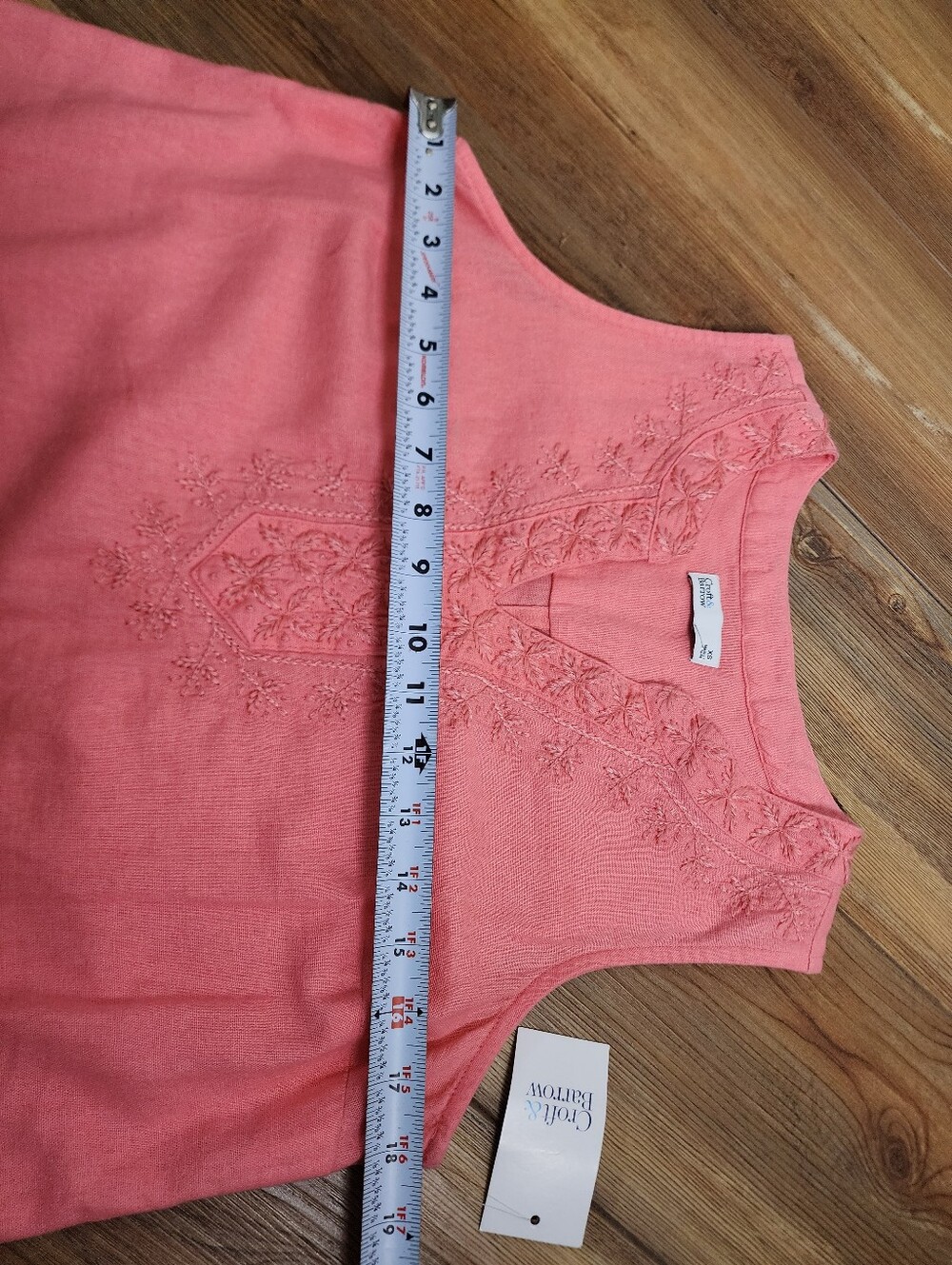 Croft & Barrow Linen Blend Shift Dress Women's XS Coral Sleeveless Embroidered - Picture 5 of 9